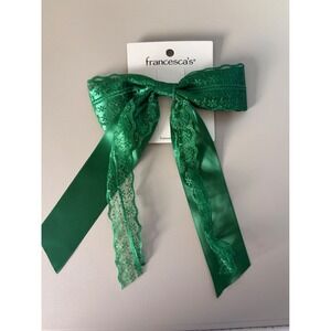 Francescas Forest Green Satin and Lace Oversized Hair Bow Clip Accessory